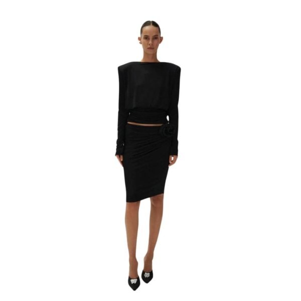 MAGDA BUTRYM LONG SLEEVE DRAPED JERSEY BLOUSE IN BLACK - Image 3