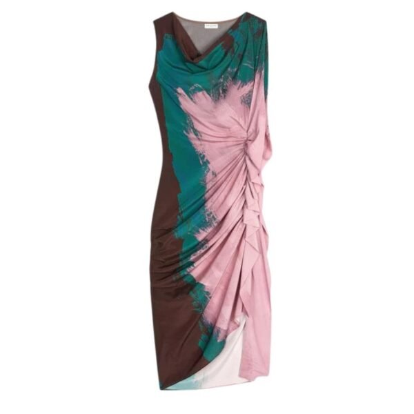 DRIES VAN NOTEN PRINTED DRAPED DRESS PINK