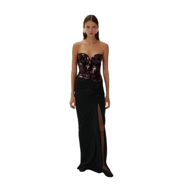 MAGDA BUTRYM STRAPLESS SEQUIN CORSET TOP IN BURGUNDY - Image 3