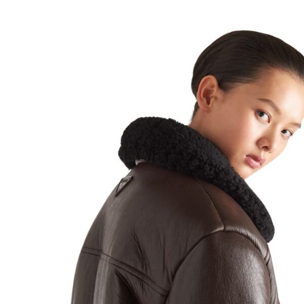 PRADA OVERSIZED SHEARLING JACKET IN COFFEE BLACK - Image 5