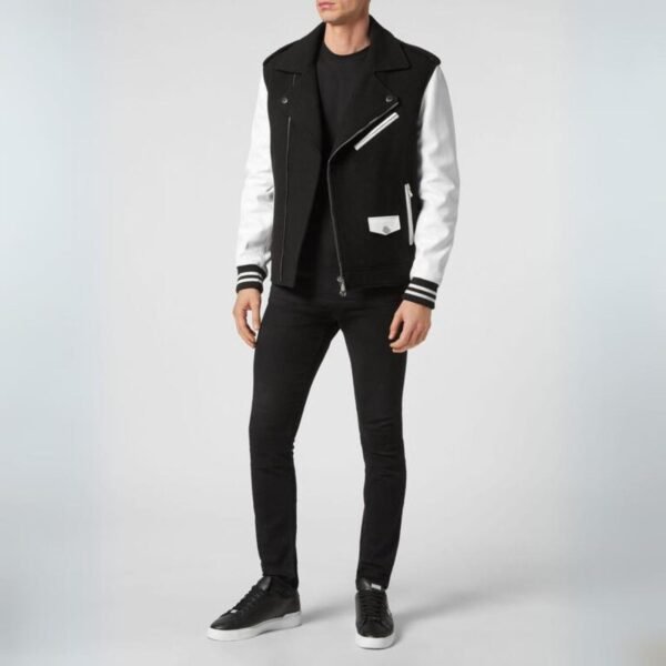 PHILIPP PLEIN WOOL AND LEATHER BIKER JACKET - Image 2