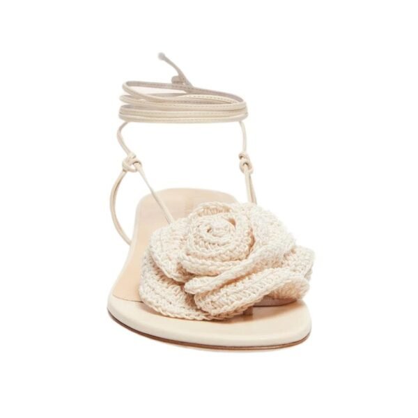 MAGDA BUTRYM WRAP AROUND FLAT FLOWER SANDALS IN CREAM CROCHET - Image 2