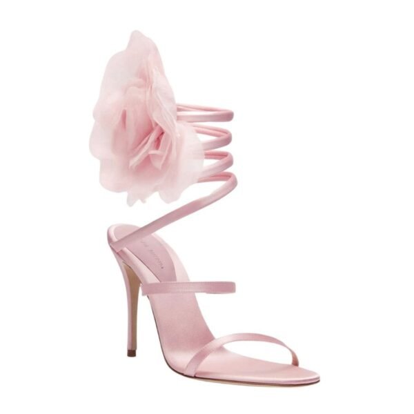 MAGDA BUTRYM SPIRAL SILK-ORGANZA FLOWER HEEL SANDALS IN PINK - Image 2