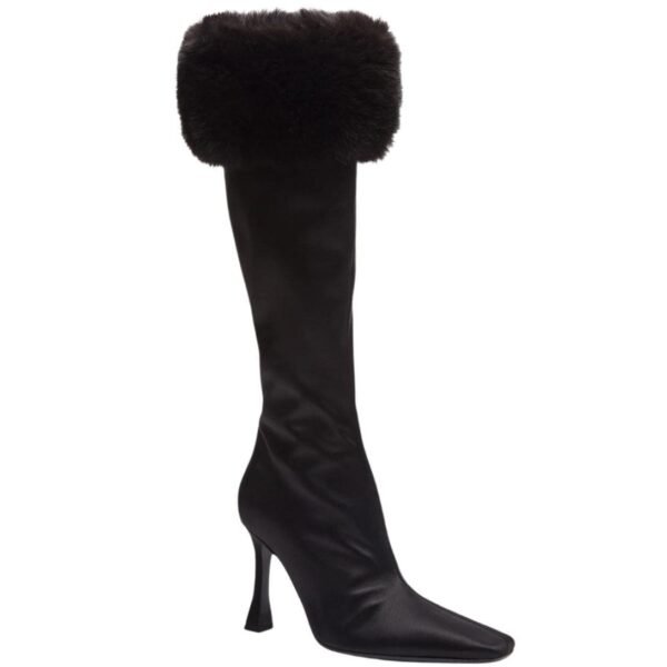 MAGDA BUTRYM TALL FAUX FUR SOCK BOOTS IN BLACK SATIN - Image 2