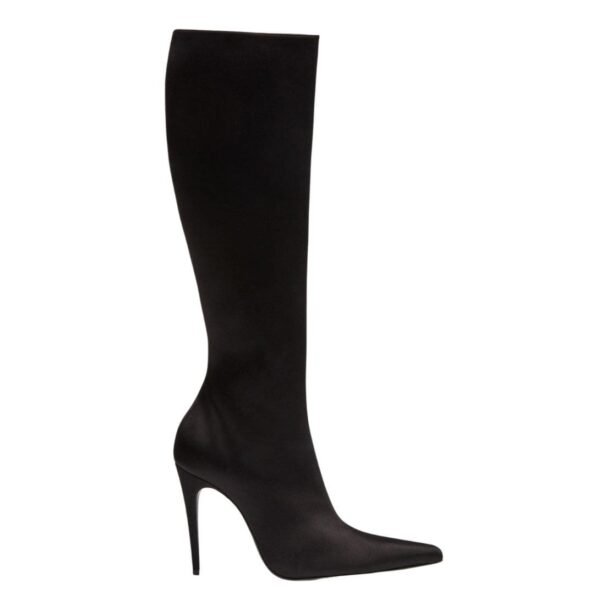 MAGDA BUTRYM TALL SATIN POINTED BOOTS IN BLACK