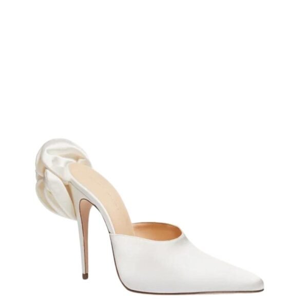 MAGDA BUTRYM POINTED FLOWER MULES IN CREAM SATIN - Image 3