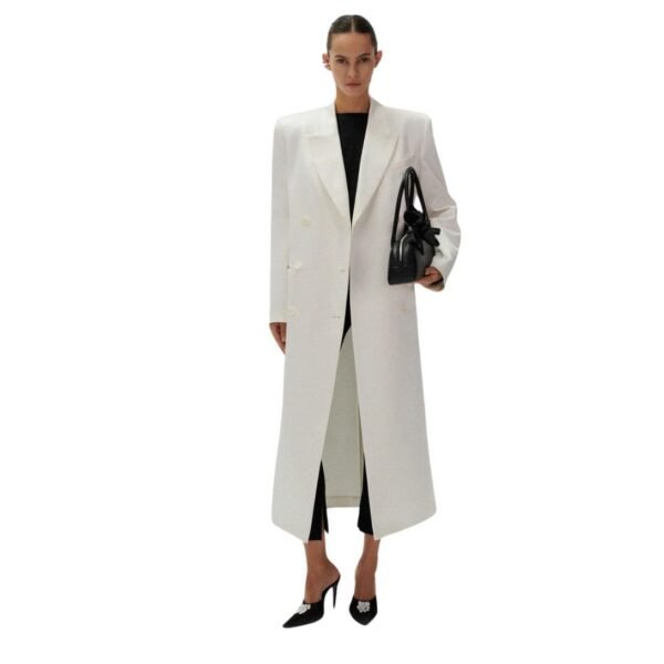 MAGDA BUTRYM CLASSIC DOUBLE BREASTED SILK COAT IN CREAM - Image 3