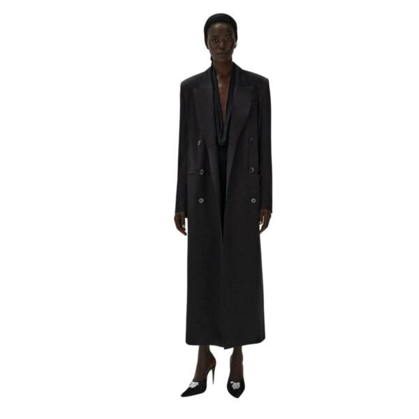 MAGDA BUTRYM CLASSIC DOUBLE BREASTED SILK COAT IN BLACK - Image 3