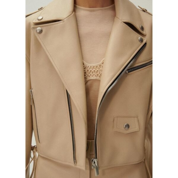 MAGDA BUTRYM CROPPED LEATHER BIKER JACKET IN BEIGE - Image 4