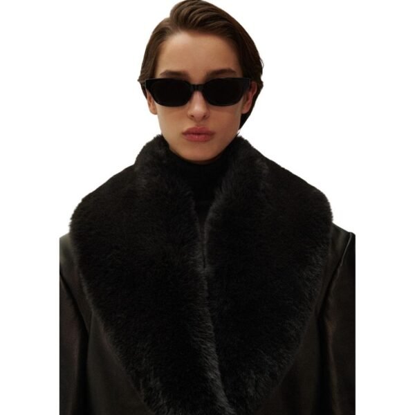 MAGDA BUTRYM OVERSIZED CLASSIC MIDI COAT IN BLACK LEATHER WITH FAUX FUR - Image 4