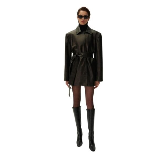 MAGDA BUTRYM BELTED LEATHER JACKET IN BLACK - Image 3