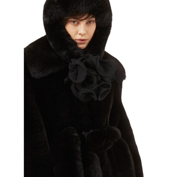 MAGDA BUTRYM LONG FAUX FUR BELTED COAT IN BLACK - Image 3