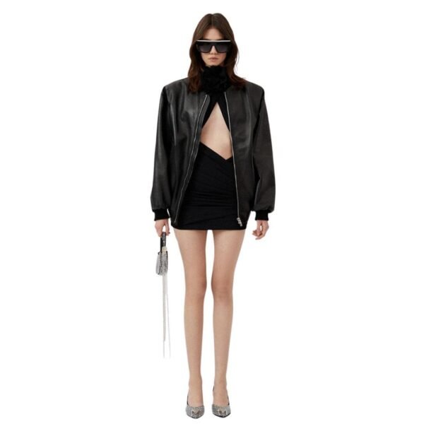 MAGDA BUTRYM OVERSIZED LEATHER BOMBER JACKET IN BLACK - Image 3