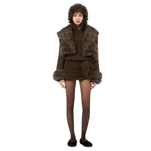 MAGDA BUTRYM CROPPED SUEDE SHEARLING COAT IN BROWN - Image 3