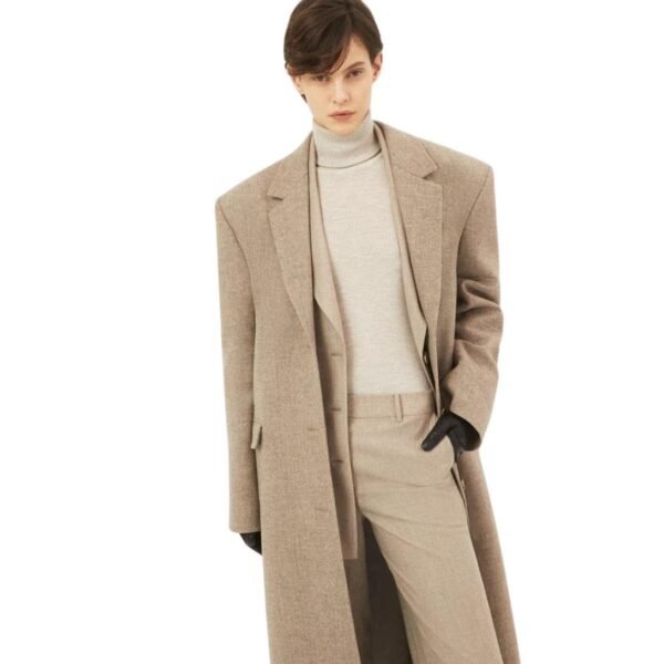 MAGDA BUTRYM SINGLE-BREASTED LONG WOOL COAT IN TAUPE - Image 4