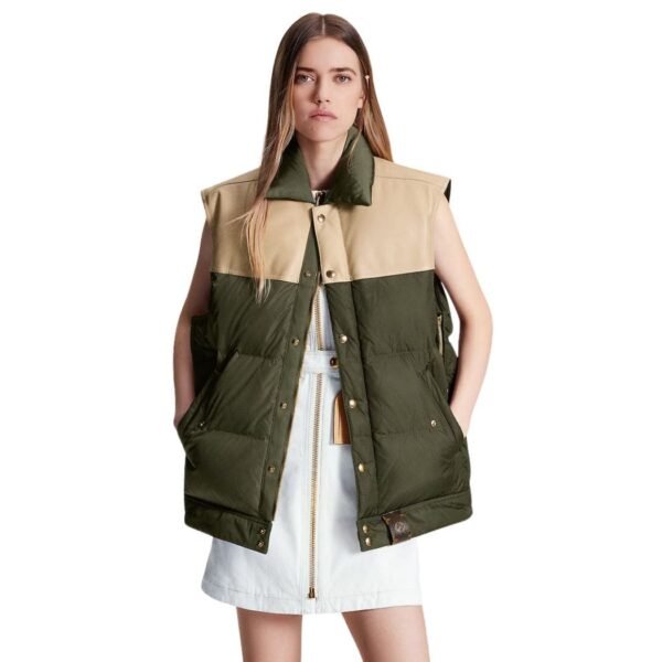 LOUIS VUITTON LEATHER ACCENT SLEEVELESS PUFFER JACKET