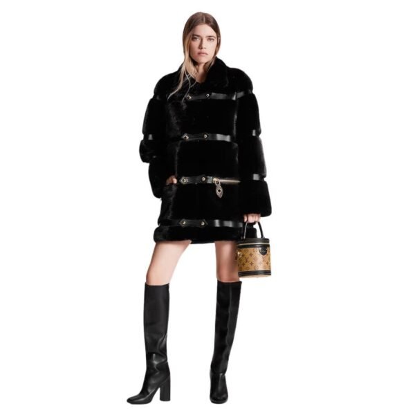 LOUIS VUITTON LEATHER STRIP BLACK MINK COAT - Image 3