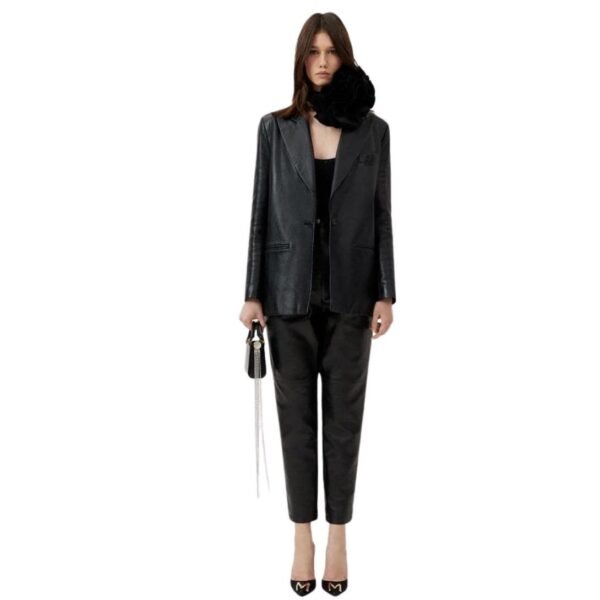 MAGDA BUTRYM OVERSIZED LEATHER BLAZER IN BLACK - Image 3