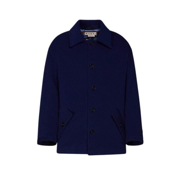 MARNI BLUE WOOL FELT CABAN COAT