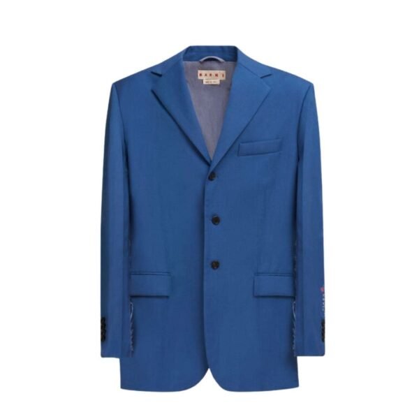 MARNI BLUE WOOL MOHAIR BLAZER WITH MARNI MENDING