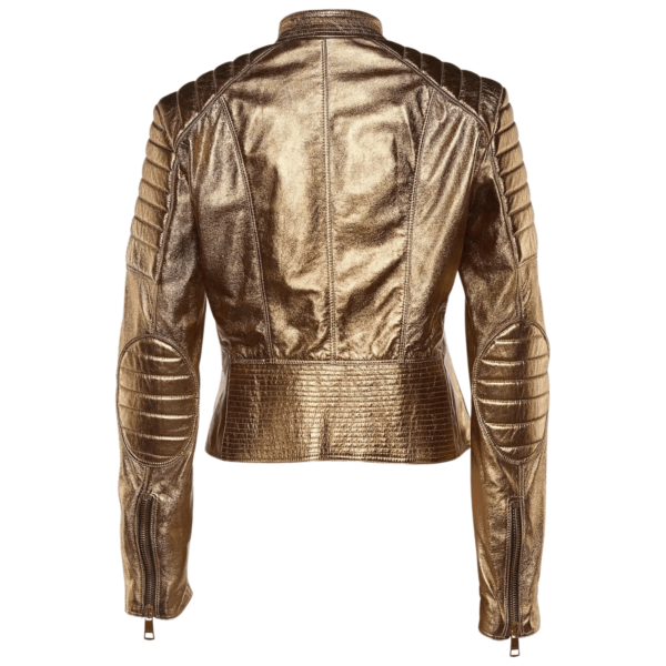 Gold Leather Jacket Women - Image 2