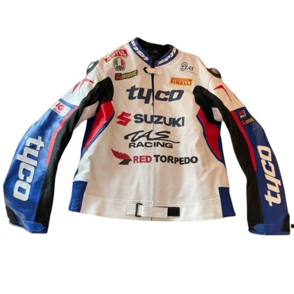 SUZUKI MOTORBIKE RACING LEATHER JACKET WHITE