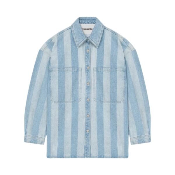 NANUSHKA BEAUX STRIPED DENIM LONG-SLEEVE SHIRT ECO LIGHT WASH