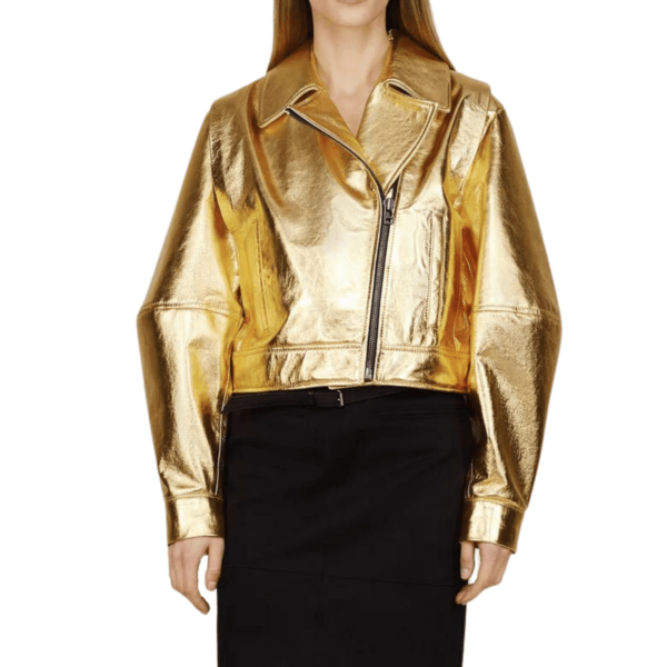 Gold Leather Jacket Women - Image 3