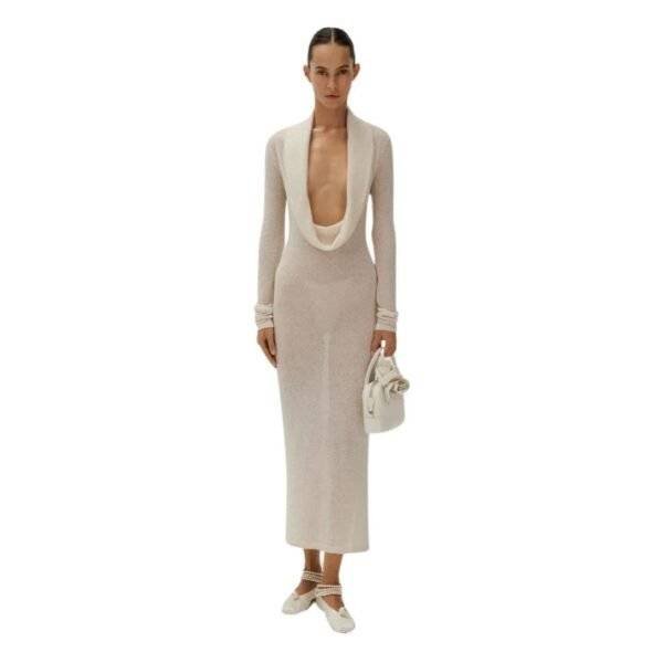 MAGDA BUTRYM BOUCLE KNIT COWL NECK DRESS IN CREAM - Image 3