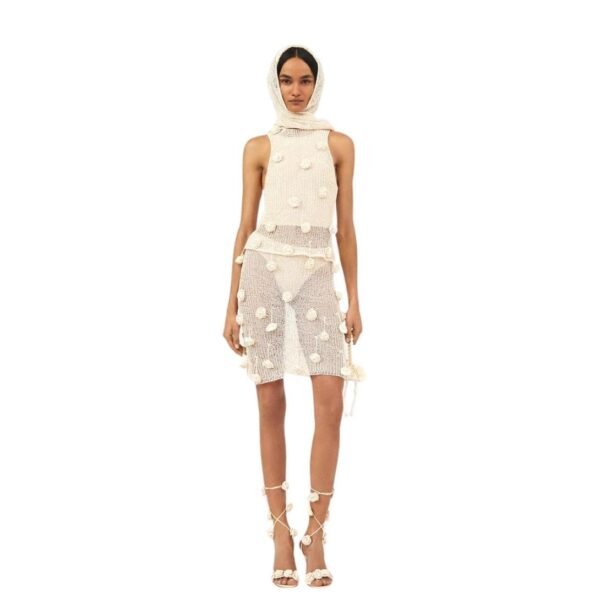 MAGDA BUTRYM CROCHET FLOWER EMBELLISHED TANK TOP IN CREAM - Image 3