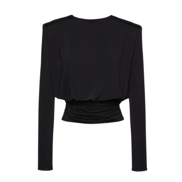 MAGDA BUTRYM LONG SLEEVE DRAPED JERSEY BLOUSE IN BLACK - Image 2