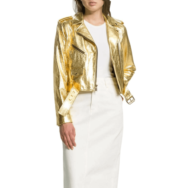 Gold Leather Jacket Women - Image 2