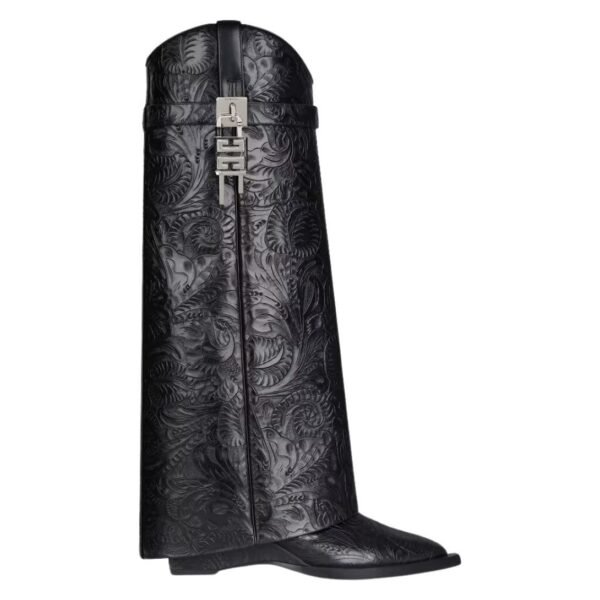 GIVENCHY SHARK LOCK COWBOY ANKLE BOOTS IN LEATHER WITH WESTERN PATTERN