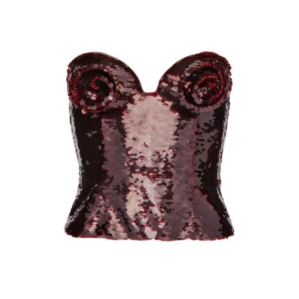 MAGDA BUTRYM STRAPLESS SEQUIN CORSET TOP IN BURGUNDY