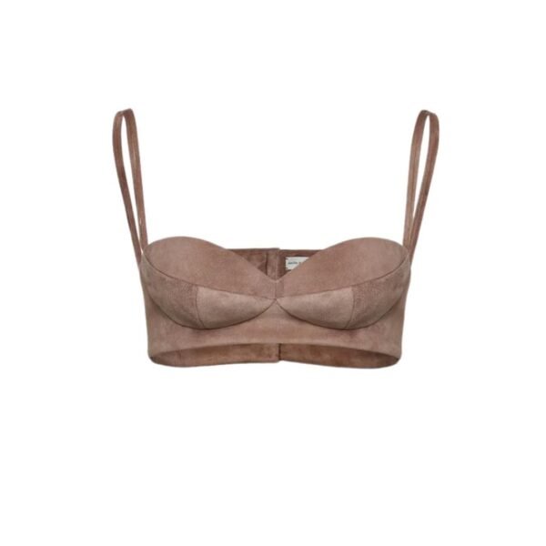 MAGDA BUTRYM SWEETHEART BRA TOP IN BROWN SUEDE