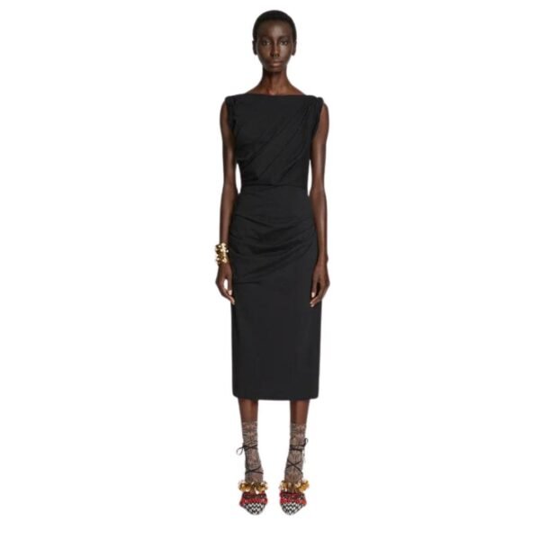 DRIES VAN NOTEN FITTED DRAPED DRESS BLACK - Image 3