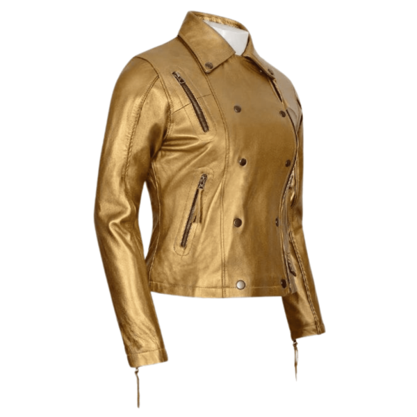 Gold Leather Jacket Women - Image 2