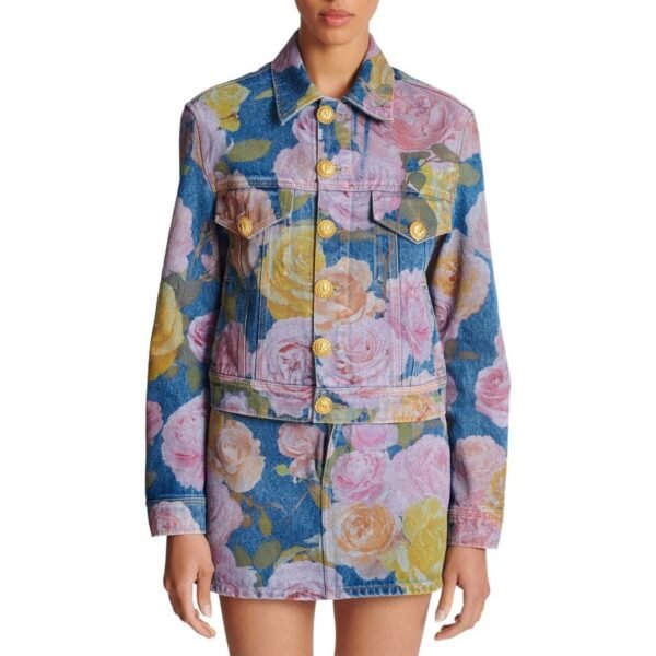 BALMAIN DEINM JACKET WITH PASTEL ROSES - Image 5