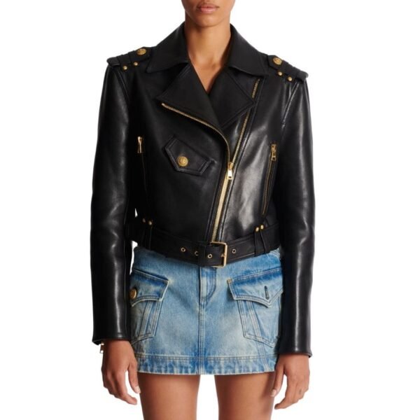 BALMAIN ZIPPED LEATHER BIKER JACKET - Image 5