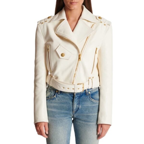 BALMAIN ZIPPED LEATHER BIKER JACKET - Image 5