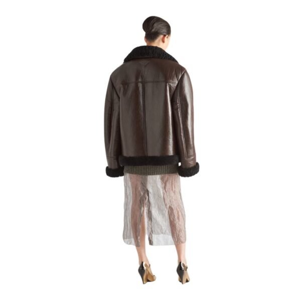 PRADA OVERSIZED SHEARLING JACKET IN COFFEE BLACK - Image 2