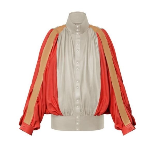 LOUIS VUITTON COLOR BLOCKED GATHERED LEATHER JACKET