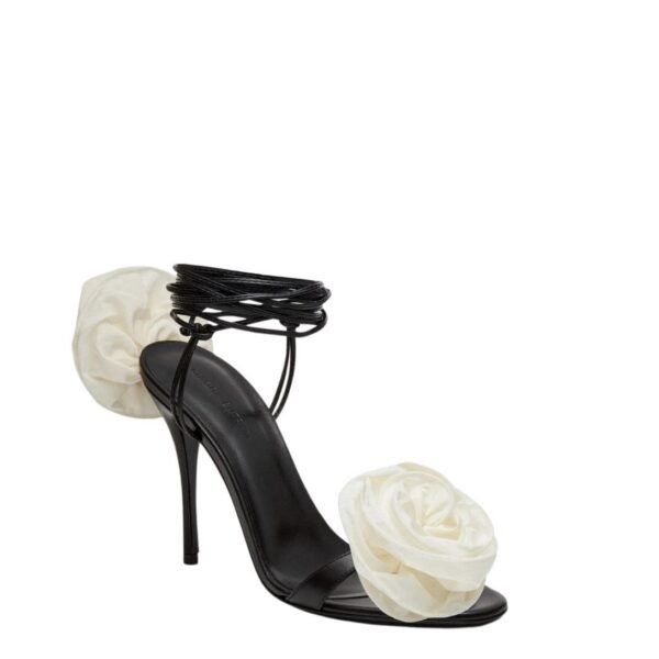 MAGDA BUTRYM WRAP AROUND DOUBLE FLOWER SANDALS IN CREAM TAFETTA