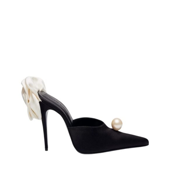 MAGDA BUTRYM POINTED FLOWER MULES IN BLACK SATIN - Image 3