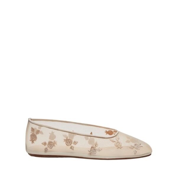 MAGDA BUTRYM MESH BALLET FLATS IN CREAM EMBROIDERY