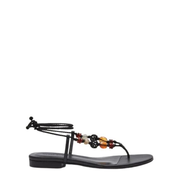 MAGDA BUTRYM WRAP AROUND FLAT CROCHET BEADS SANDALS IN BLACK - Image 3