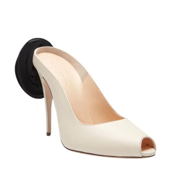 MAGDA BUTRYM PEEP TOE MULES IN CREAM SATIN - Image 2