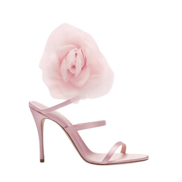 MAGDA BUTRYM SPIRAL SILK-ORGANZA FLOWER HEEL SANDALS IN PINK