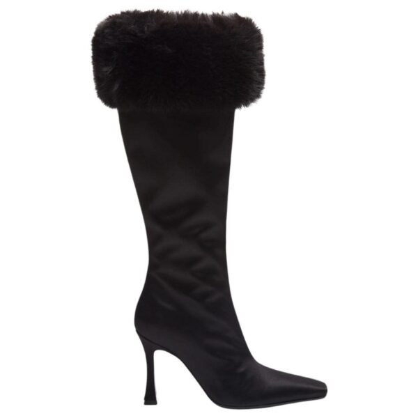 MAGDA BUTRYM TALL FAUX FUR SOCK BOOTS IN BLACK SATIN