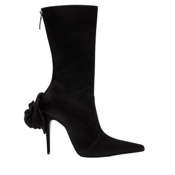 MAGDA BUTRYM SHARP POINTED CALF BOOTS IN BLACK SATIN